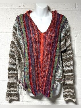 Free People Boho Hoodie Sweater S Chunky Knit Asymmetrical Hem Slouchy Festival
